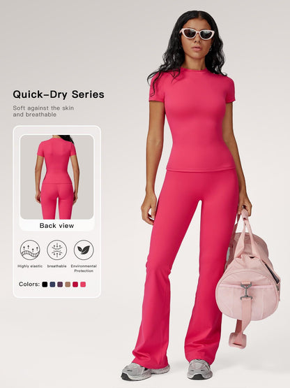 Women's Sporty Two-Piece Set, Quick-Dry Slim Fit T-Shirt & High Waist Yoga Pants - image 21