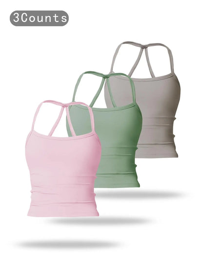 Women's Solid Backless Sports Cami Top, Quick Drying Breathable Sports Cami Top