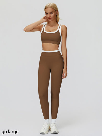 Women's Two-Piece Colorblock Yoga Set, High-Waisted Ribbed Casual Fitness Sportswear - image 26