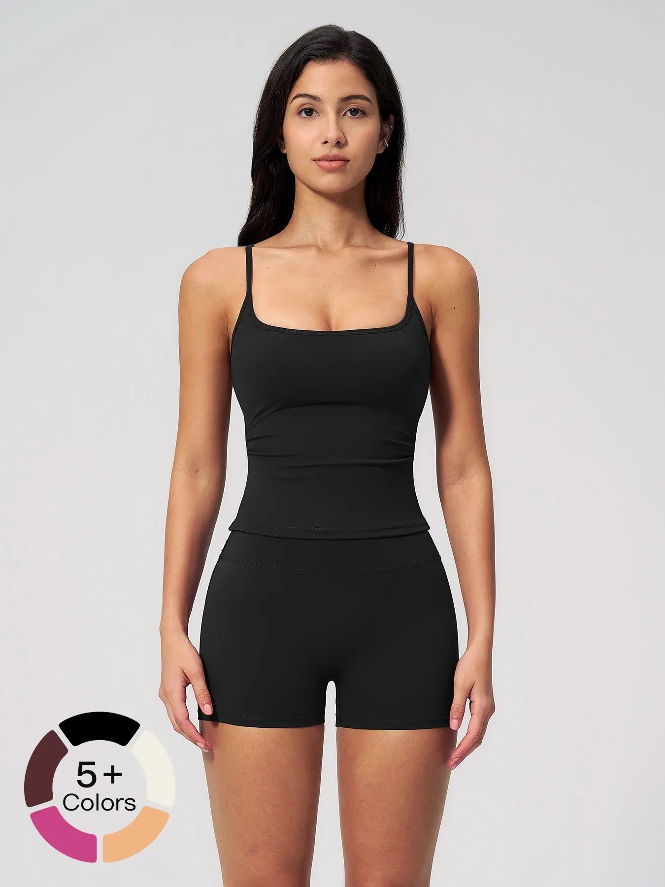 Women's Yoga Tank Top Set, Fitted Shorts for Outdoor Activities