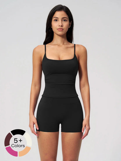 Women's Yoga Tank Top Set, Fitted Shorts for Outdoor Activities