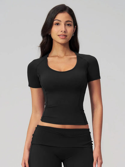 Women's Fitted Yoga Short Sleeve Top, Quick-Dry Outdoor Fitness Apparel