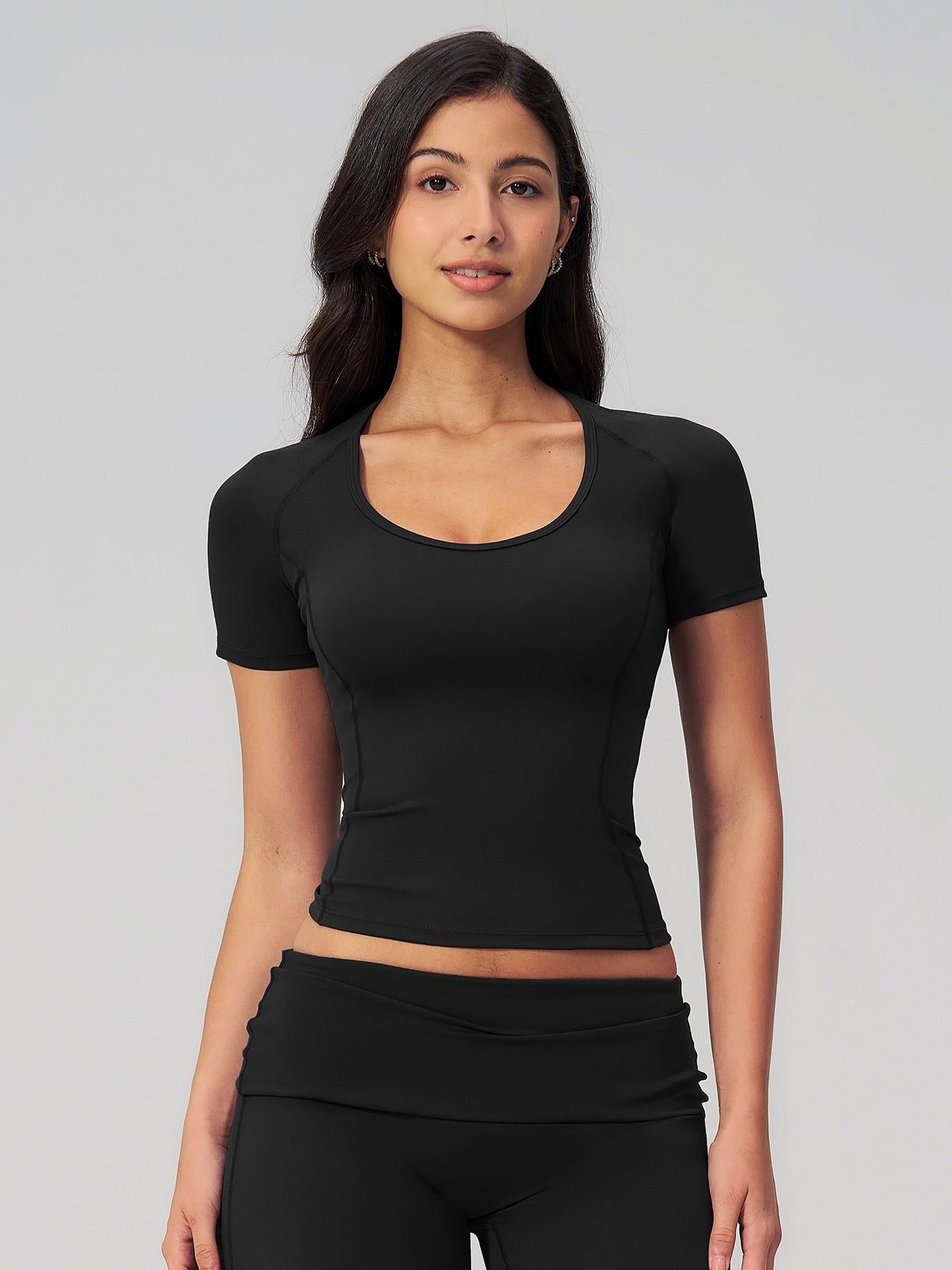 Women's Fitted Yoga Short Sleeve Top, Quick-Dry Outdoor Fitness Apparel - image 20