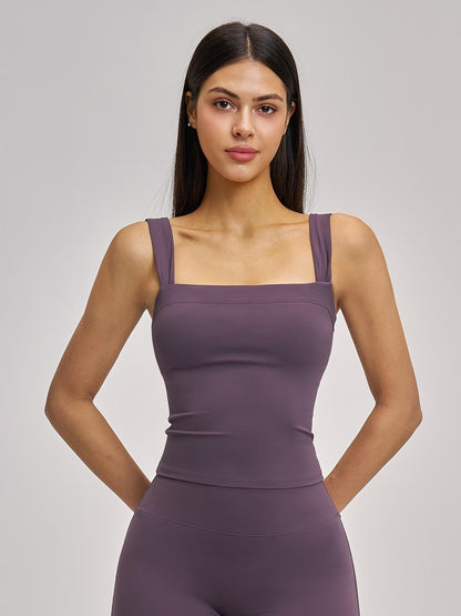 High Elasticity Square Neck Yoga Tank Top with Chest Padding, Outdoor Fitness Solid Sports Bra for Women - image 12
