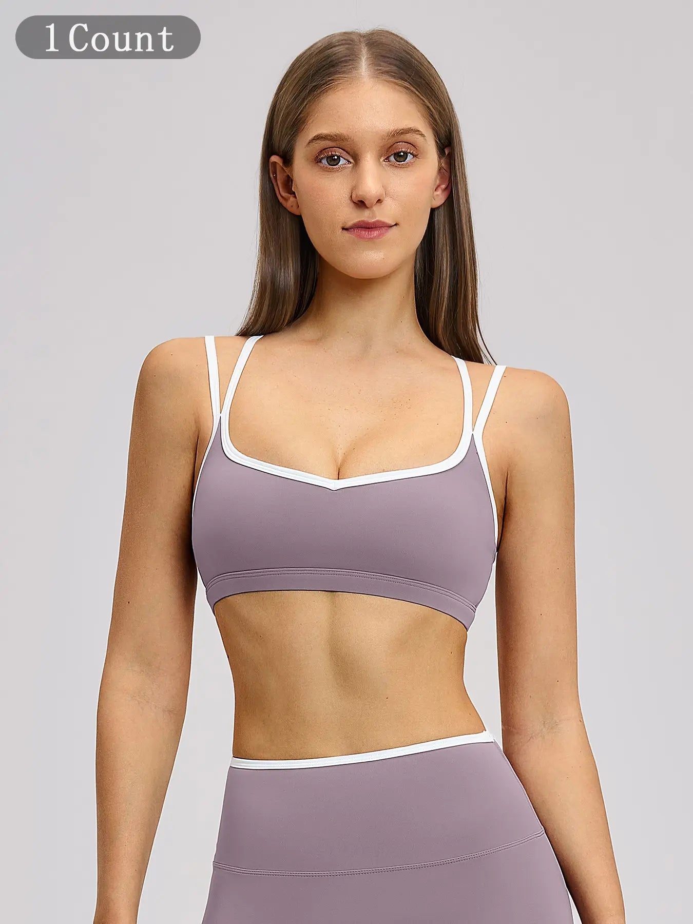 Colorblock Skin-Touch Sports Bra, Quick-Dry Tight-Fitting Cross-Back Sport Tank Top