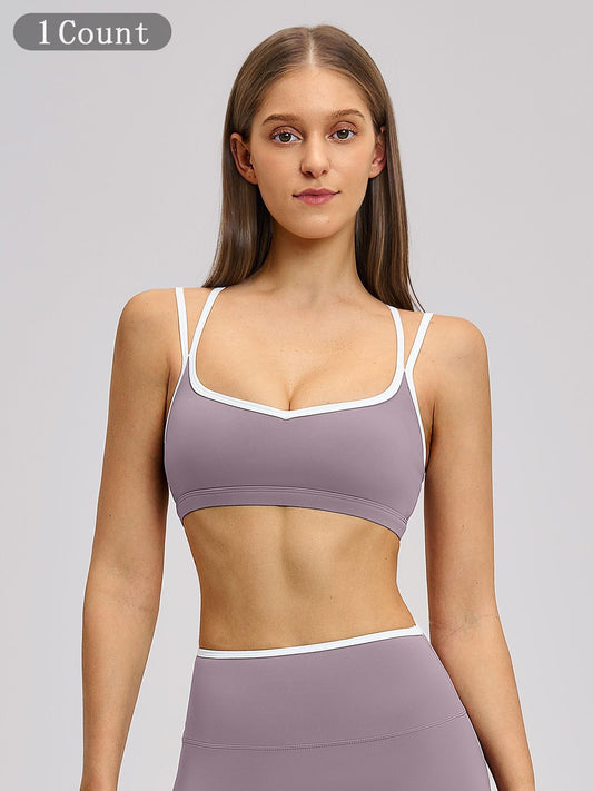 Colorblock Skin-Touch Sports Bra, Quick-Dry Tight-Fitting Cross-Back Sport Tank Top - image 8
