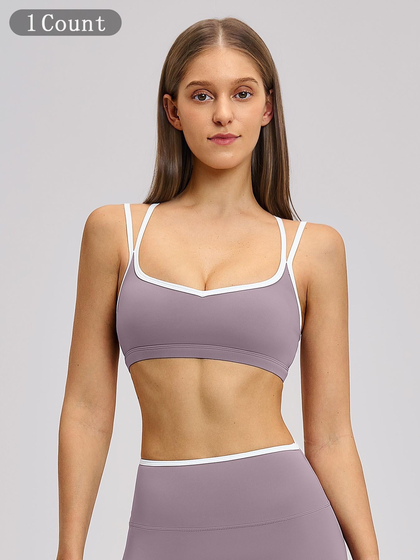 Colorblock Skin-Touch Sports Bra, Quick-Dry Tight-Fitting Cross-Back Sport Tank Top - image 20