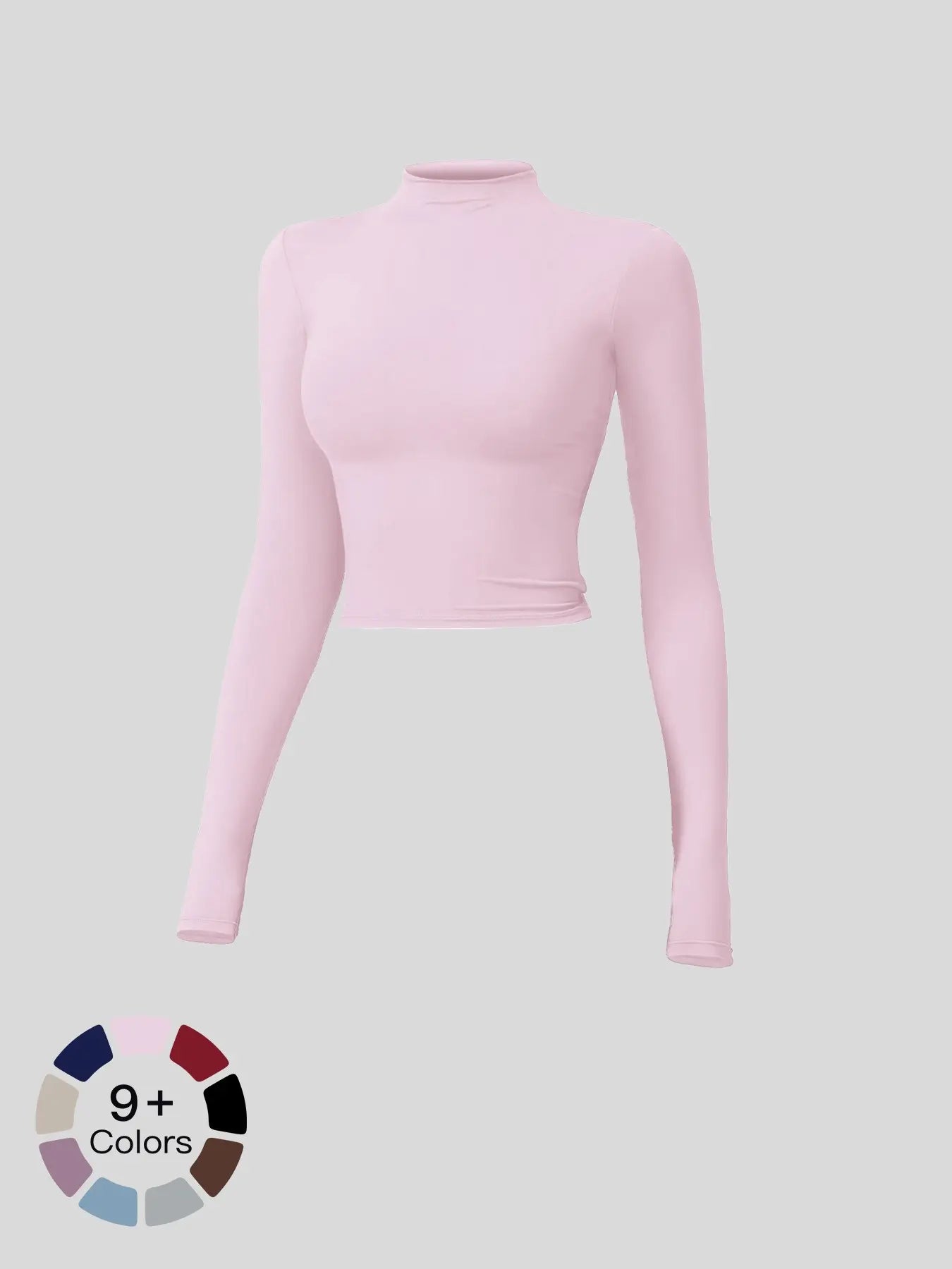 Women's Solid Mock Neck Sports Tee, Quick-Dry Breathable Long Sleeve T-Shirt for Yoga