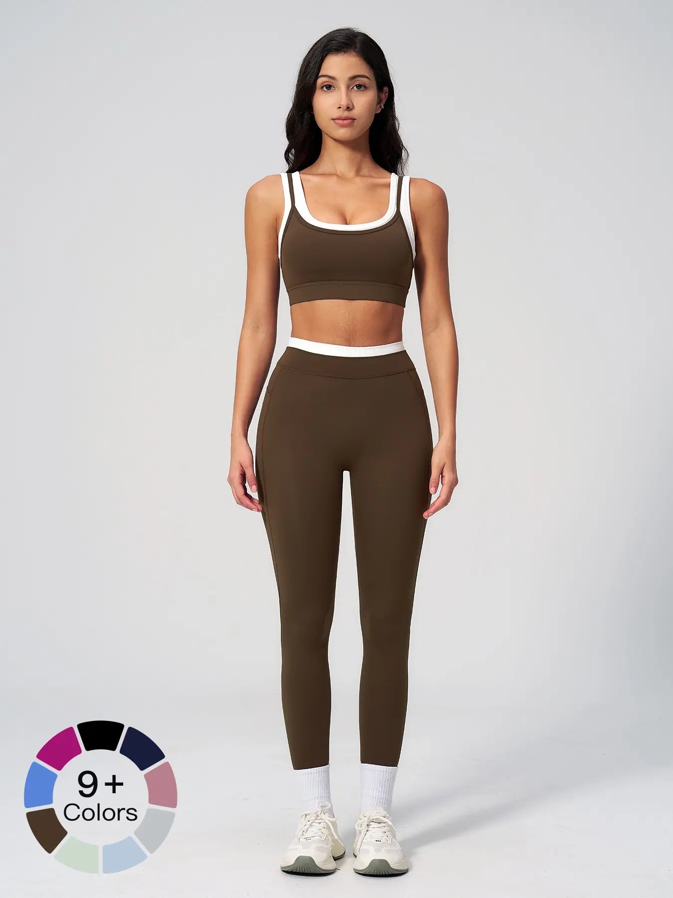 Women's Two-Piece Colorblock Yoga Set, High-Waisted Ribbed Casual Fitness Sportswear