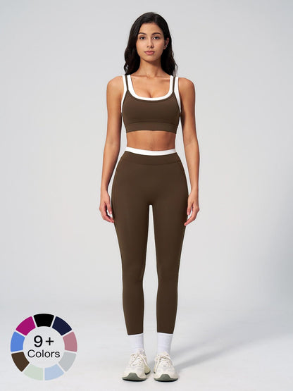 Women's Two-Piece Colorblock Yoga Set, High-Waisted Ribbed Casual Fitness Sportswear - image 28
