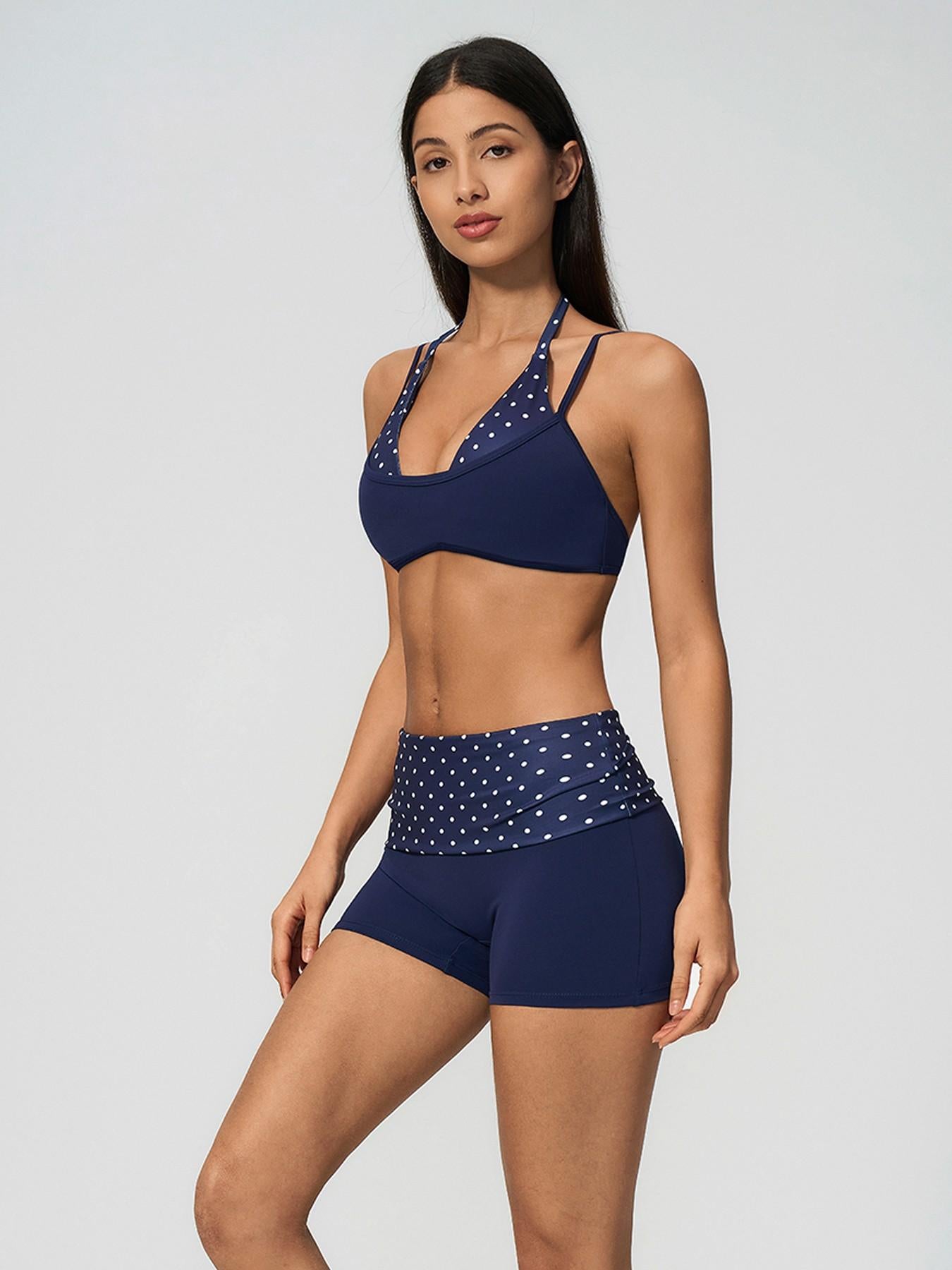 Polka Dot Yoga Set, Halter Neck Strappy Fake Two-Piece Sports Quick-Dry Running Fitness Set - image 16