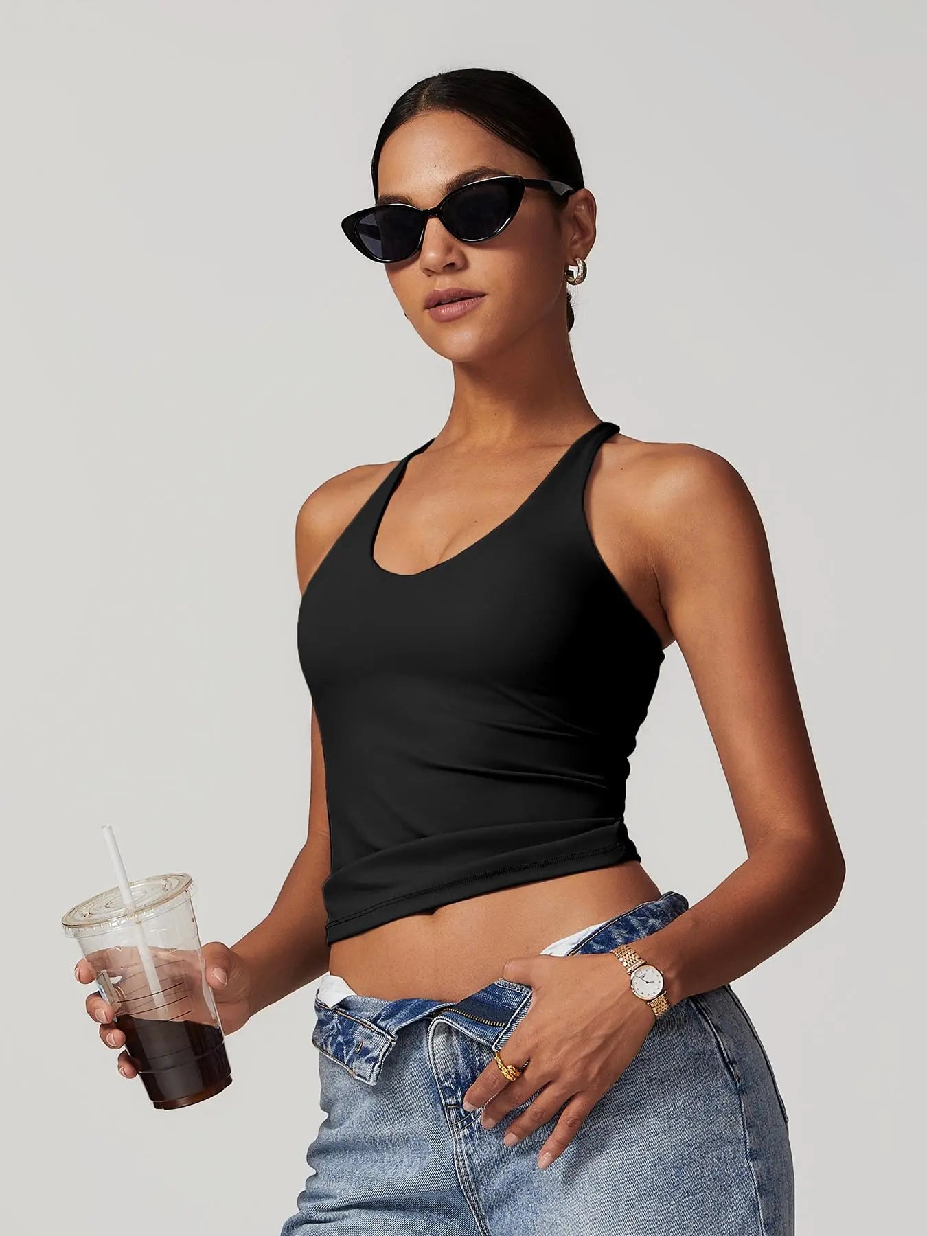 Women's Solid Color Criss Cross Back Sports Bra, Workout Bra - image 7