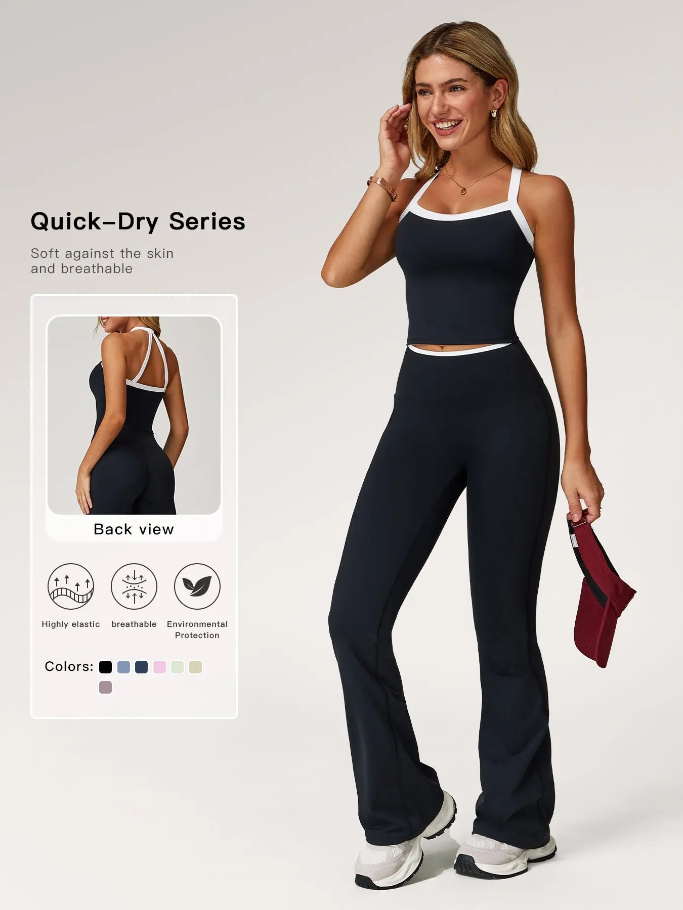 Women's Colorblock Sports Set, Sports Bra & Flare Leg Pants