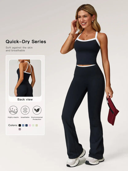 Women's Colorblock Sports Set, Sports Bra & Flare Leg Pants