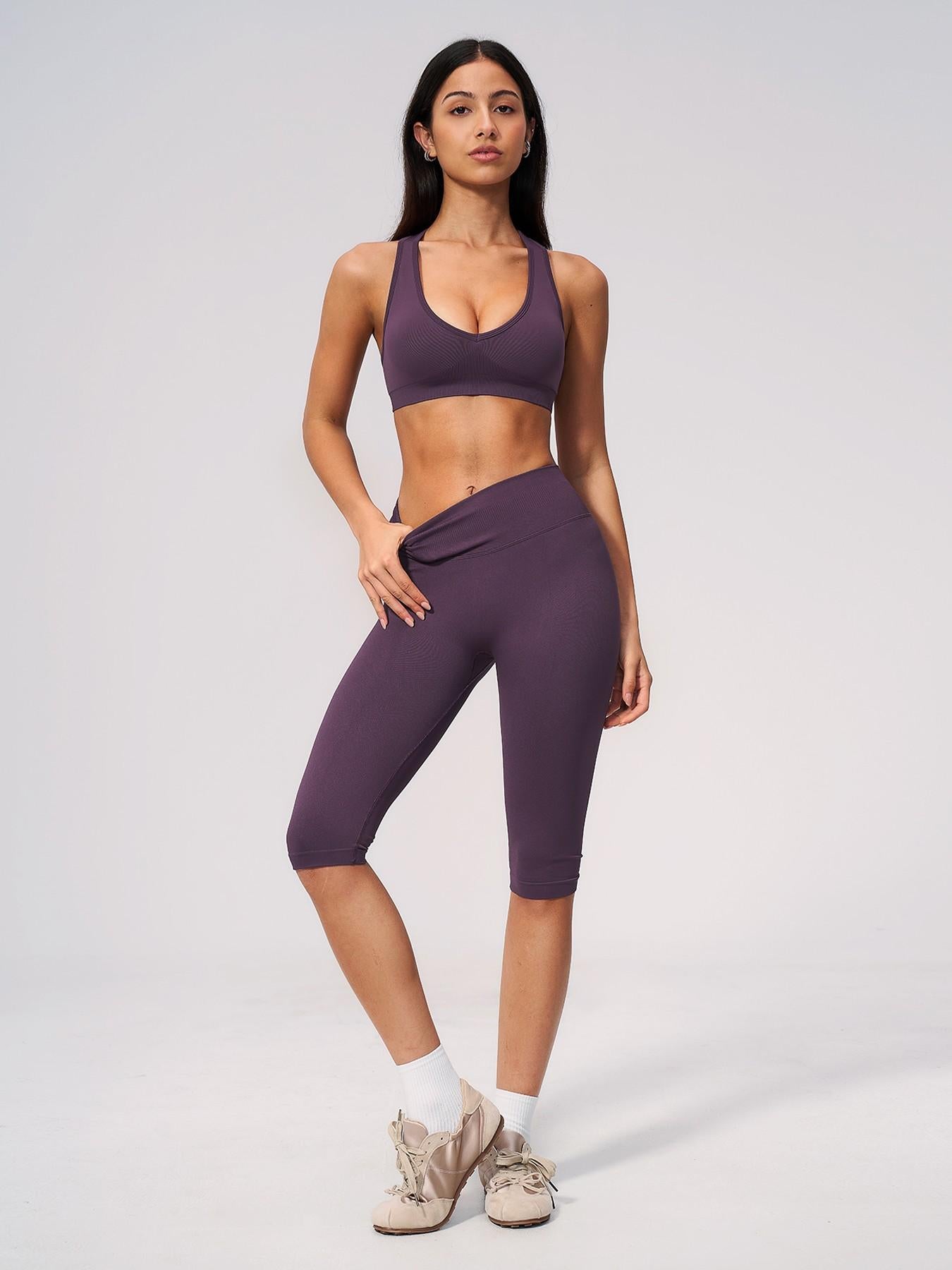 Seamless Yoga Workout Set, V-Neck Tight Fit Quick-Dry Moisture-Wicking High Waist Butt Lifting Sports… - image 16