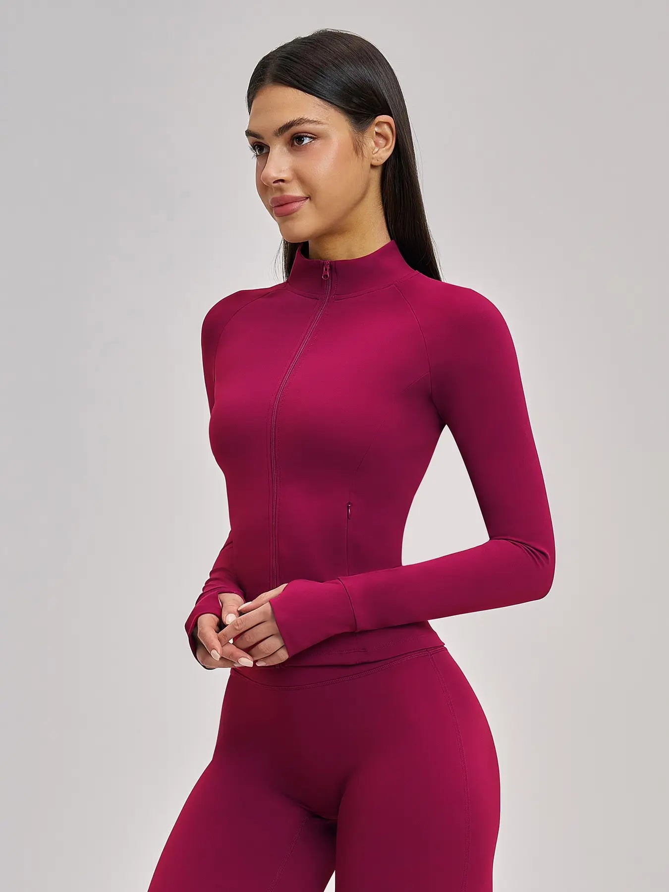 Women's Long Sleeve Yoga Essential Jacket with Zipper Pockets, Fleece Lined Tight Fit Outdoor Sports… - image 5