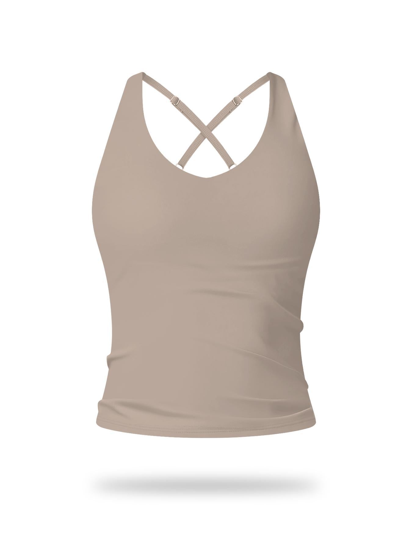 Women's Solid Color Criss Cross Back Sports Bra, Workout Bra - image 20