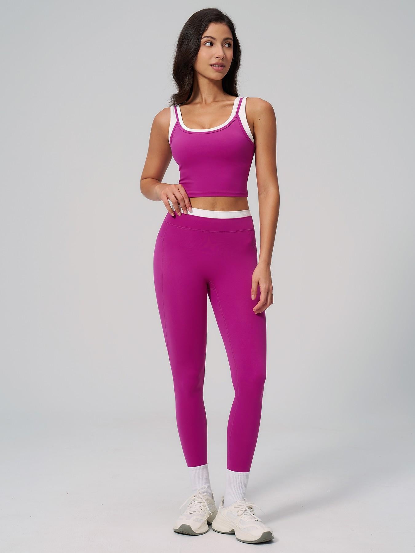 Women's Two-Piece Colorblock Yoga Set, High-Waisted Ribbed Casual Fitness Sportswear - image 16