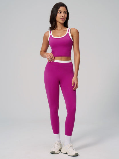 Women's Two-Piece Colorblock Yoga Set, High-Waisted Ribbed Casual Fitness Sportswear - image 16