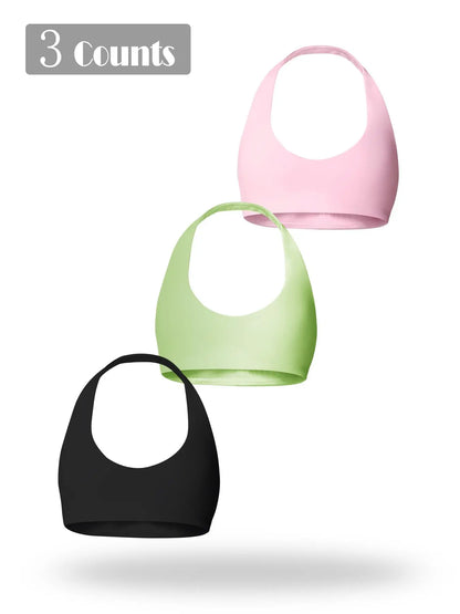 Women's Solid Wireless Halter Sports Bra, Breathable Comfortable High Stretch Sports Bra