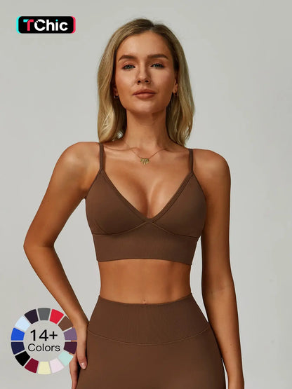 Seamless Yoga Bra with Shoulder Straps, Quick-Dry Sports Top