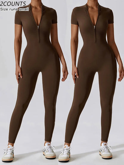 Women's Quick Dry Zipper Jumpsuit for Yoga and Gym Workout