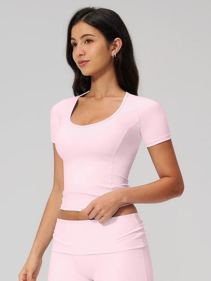 Women's Fitted Yoga Short Sleeve Top, Quick-Dry Outdoor Fitness Apparel - image 14
