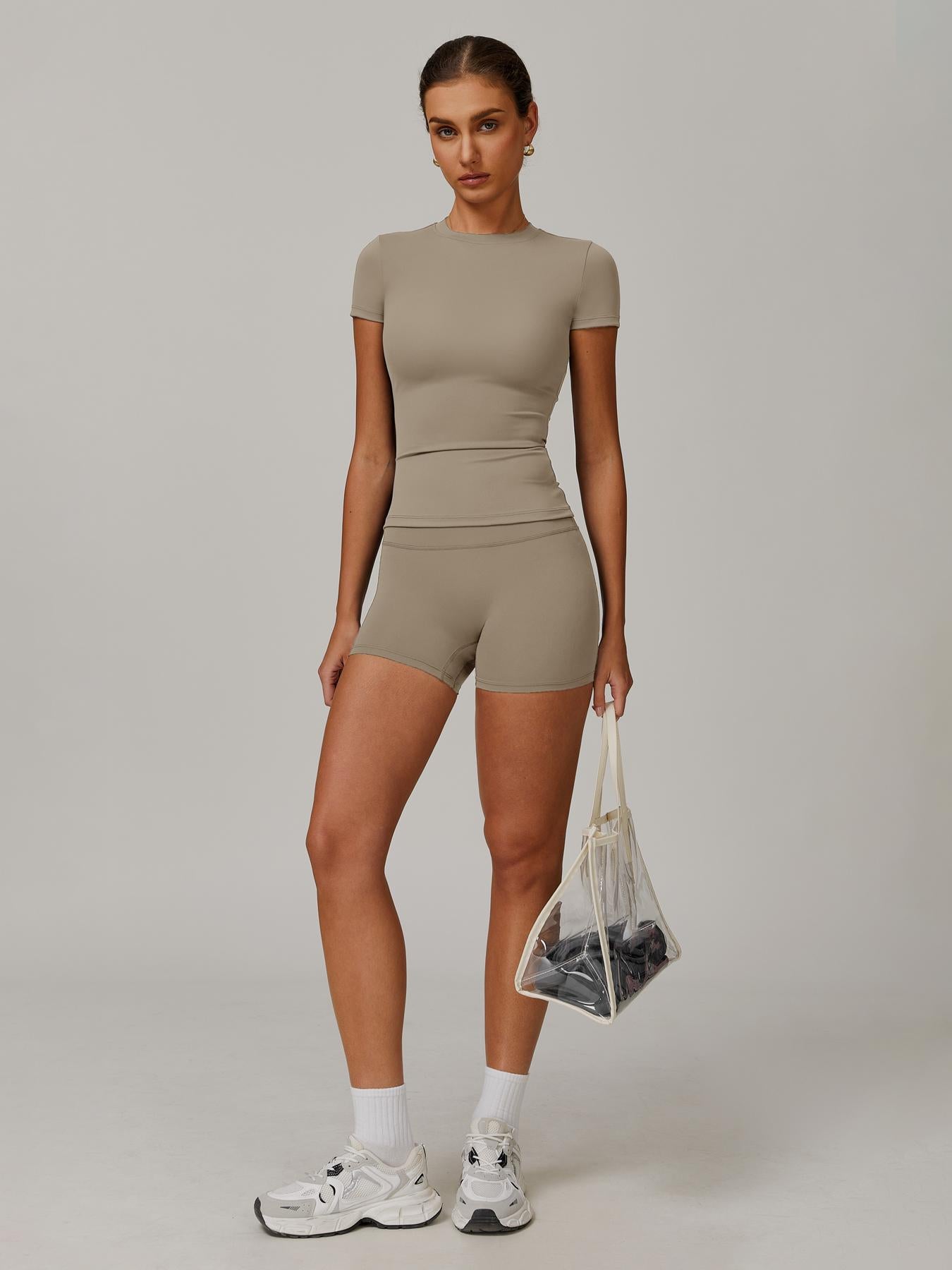 Women's Solid Ribbed Crop Tee & High Waist Shorts Set, Quick Drying for Yoga Gym Workout Running - image 18