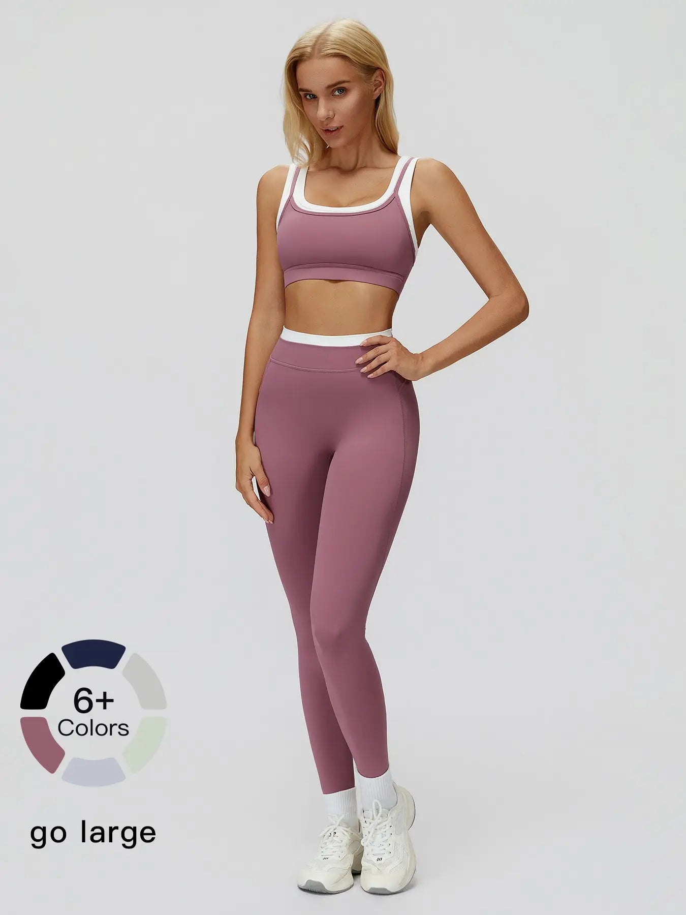 Women's Two-Piece Colorblock Yoga Set, High-Waisted Ribbed Casual Fitness Sportswear - image 5