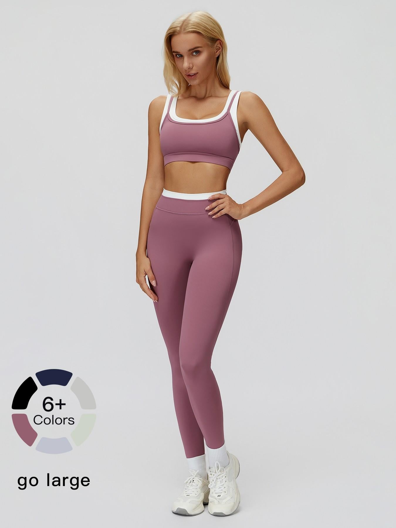Women's Two-Piece Colorblock Yoga Set, High-Waisted Ribbed Casual Fitness Sportswear - image 22