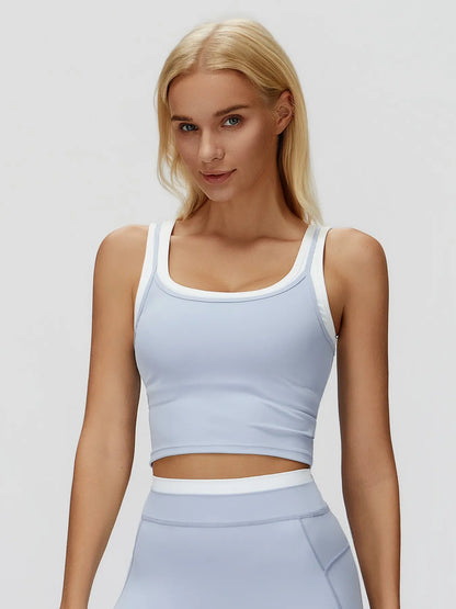 Cross-Border Two-Piece Separated Vest Colorblock Nude Feel Fashion Casual Top Running Sporty Bra,…