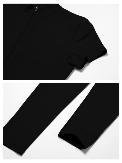 Women's Solid Zipper Mock Neck Sports Jumpsuit, Summer Outfits 2024 - image 16