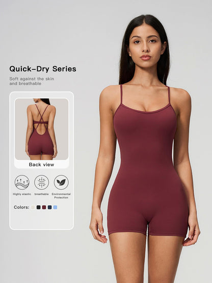 Cross Back Yoga, Tight Fit High Waist One-Piece Gym Shorts - image 11