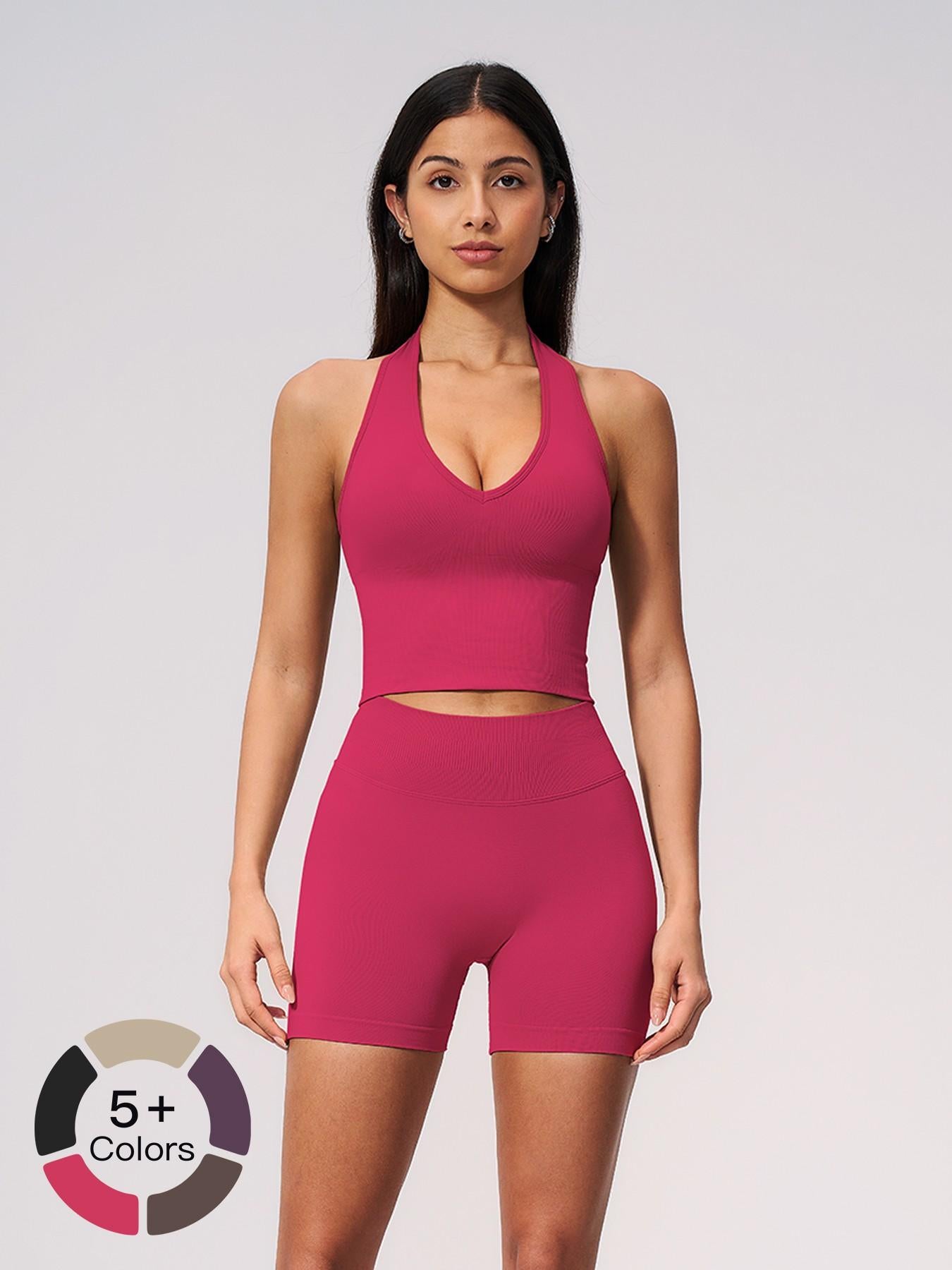 Women's Seamless Yoga Set, Knitted Halter V-Neck - image 13