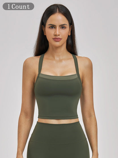 Cross Color Yoga Tank Top, Fake Two-Piece Design - image 20