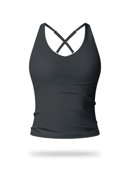 Women's Solid Color Criss Cross Back Sports Bra, Workout Bra