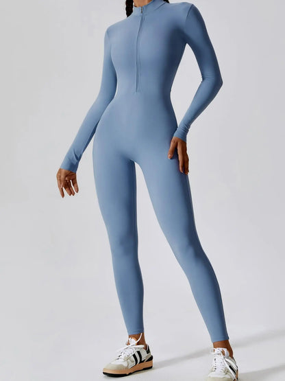 Women's Solid Zip Up Long Sleeve Sports Jumpsuit - image 8