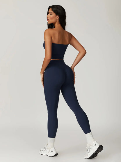Autumn Winter Fleece Back Yoga Set, High Waist Tight Fit Long Sleeve Workout Clothes - image 8