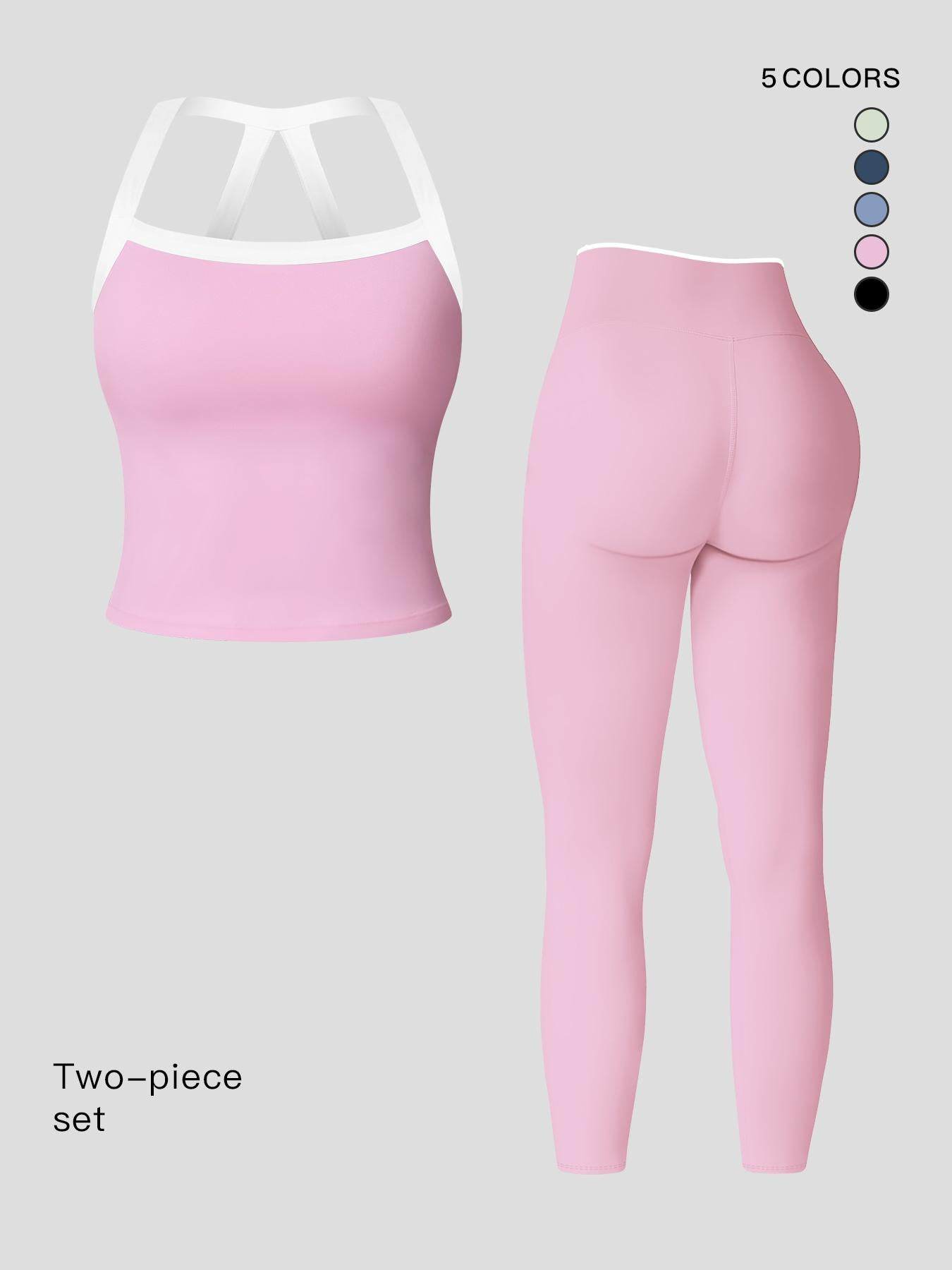 Women's Yoga Set, Colorblock Crisscross Backless Crop Top & High Waist Leggings - image 18