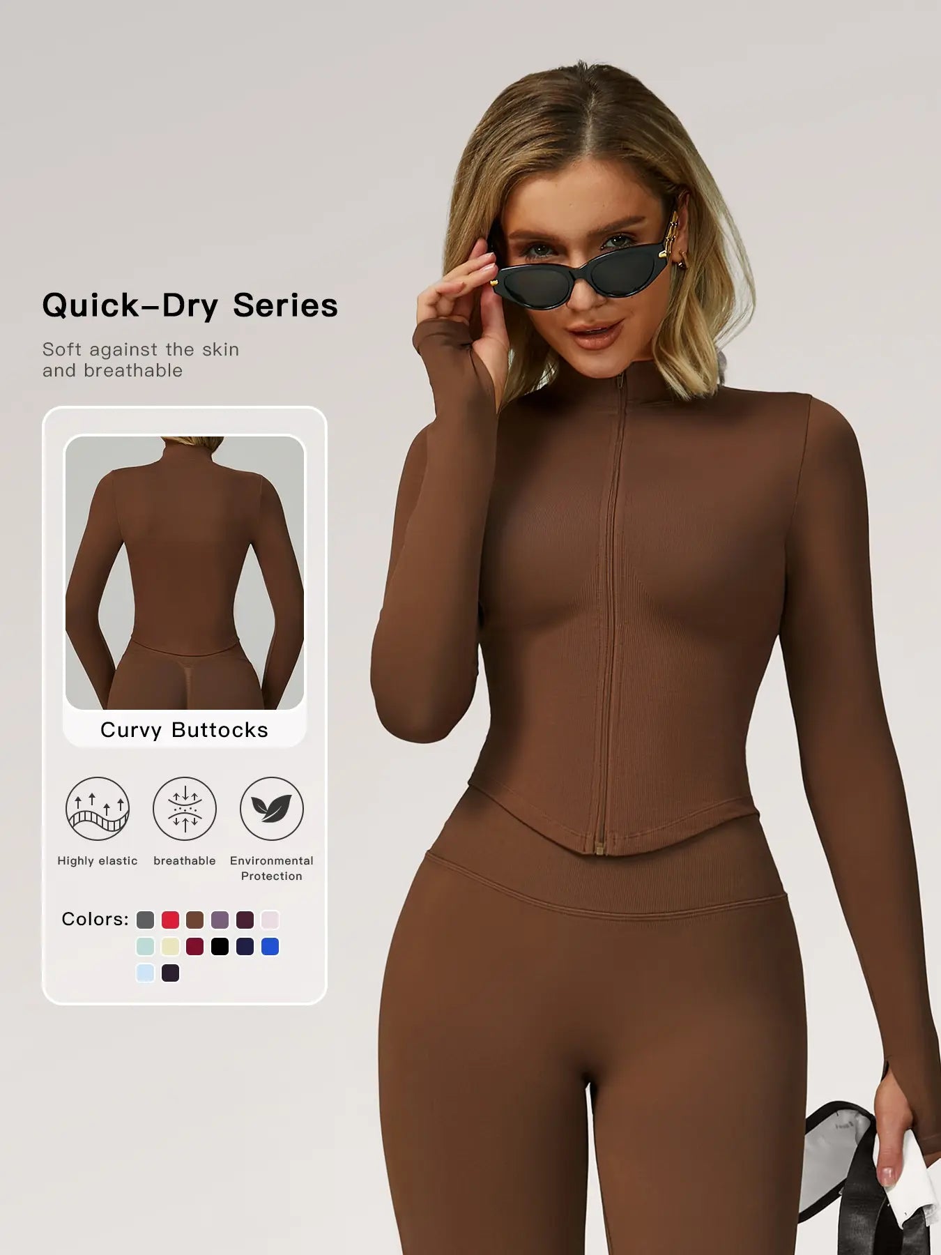 Women's Stand Collar Zipper Long Sleeve Yoga Jacket, Tight Fit Quick-Dry Yoga Wear