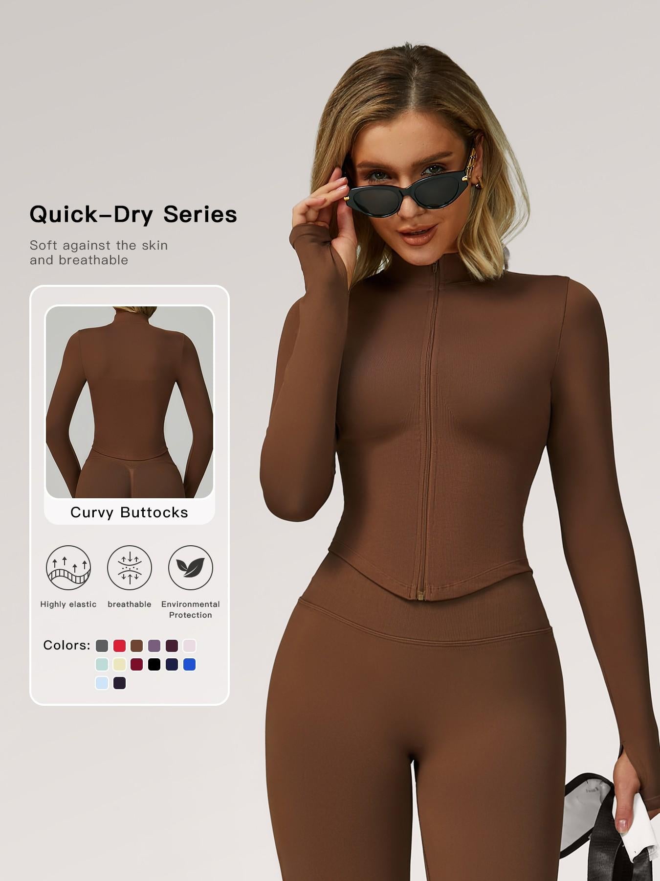 Women's Stand Collar Zipper Long Sleeve Yoga Jacket, Tight Fit Quick-Dry Yoga Wear - image 11