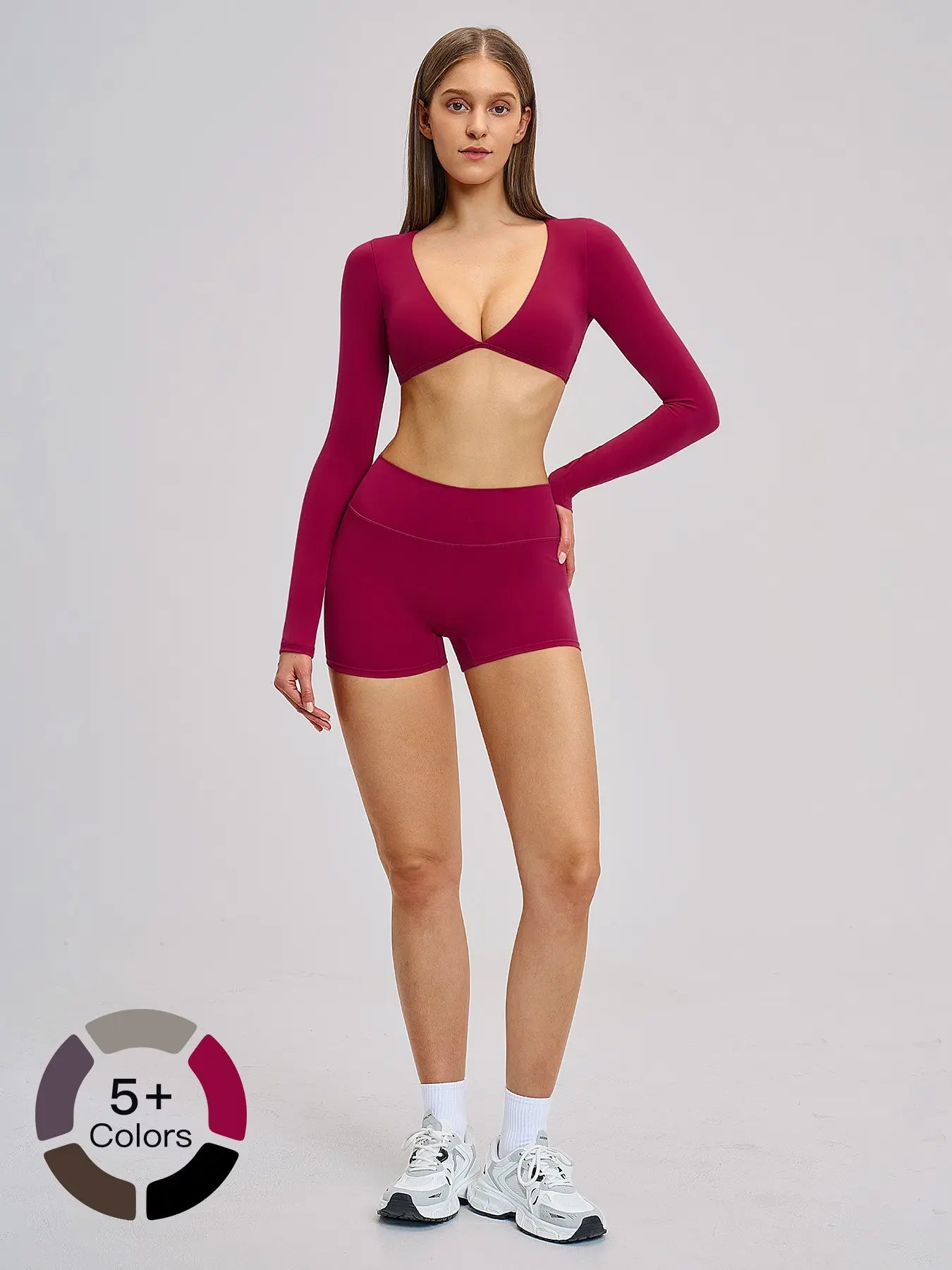 Women's Long Sleeve Yoga Set, Sporty Plain