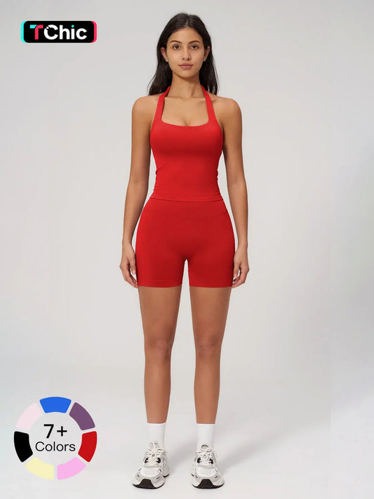 Seamless Yoga Set for Women, Tight Running Quick-Dry Sports Tank Top