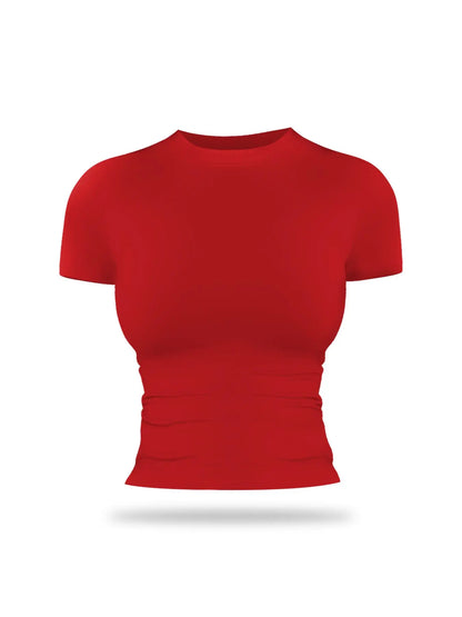 Women's Solid Color Sports Tee, Fitness Sport Top - image 5