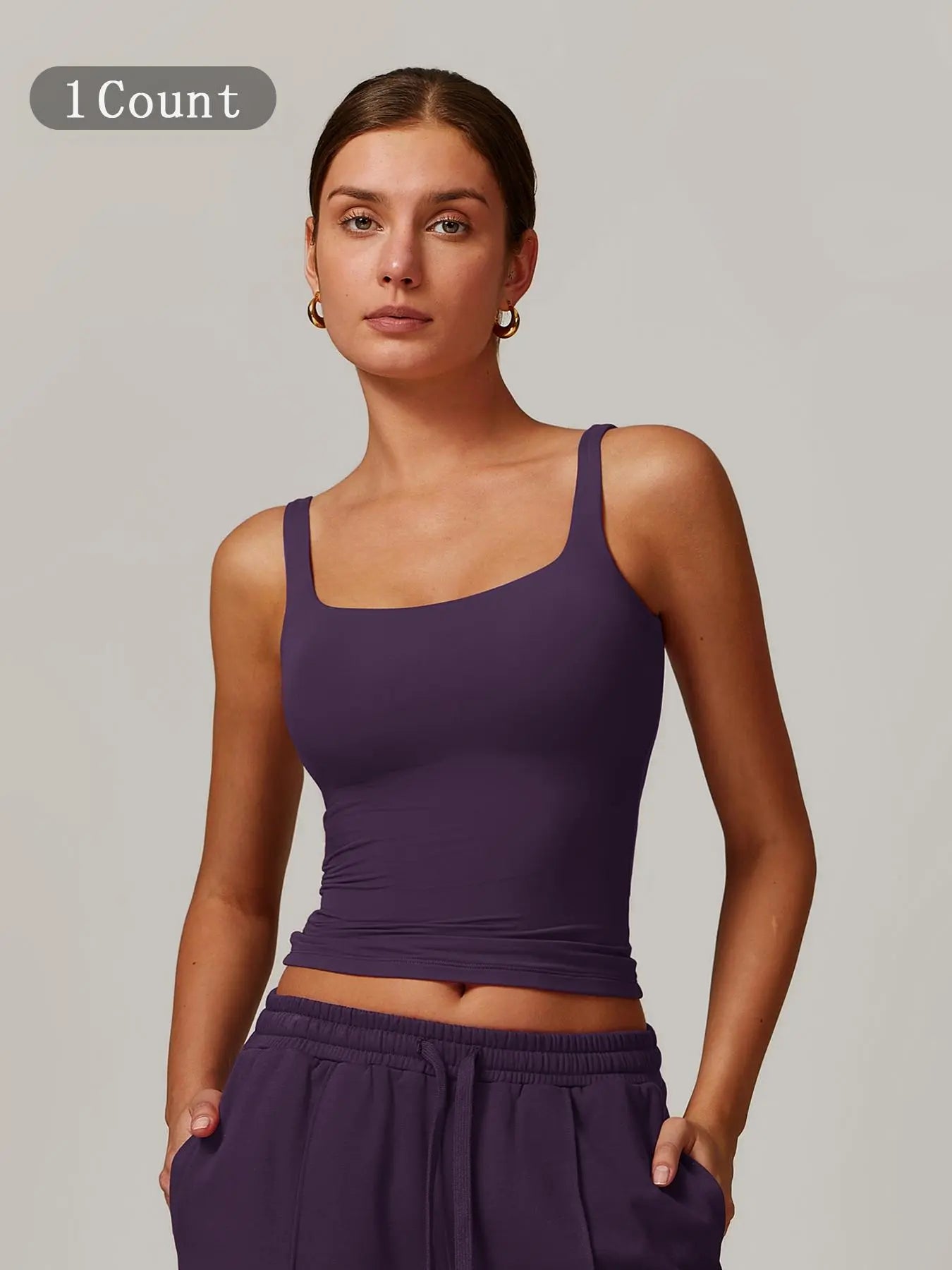 Women's Solid Color Sports Singlet with Built-In Bra Cups, High Stretch Comfortable Breathable Quick… - image 3