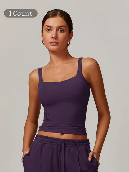Women's Solid Color Sports Singlet with Built-In Bra Cups, High Stretch Comfortable Breathable Quick… - image 3