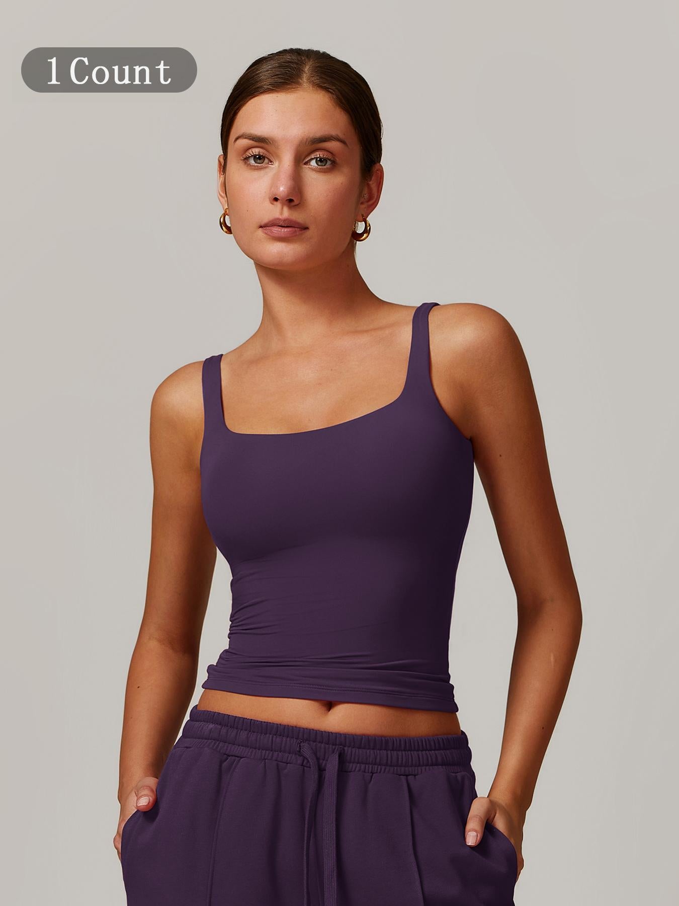 Women's Solid Color Sports Singlet with Built-In Bra Cups, High Stretch Comfortable Breathable Quick… - image 11