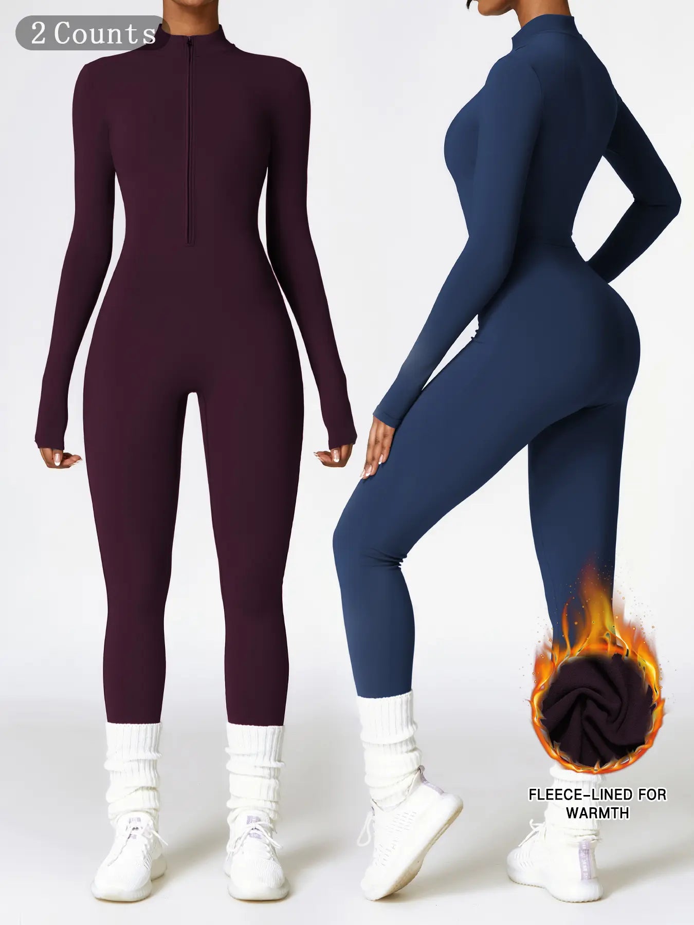 Women's Solid Zip-up Skiing Jumpsuit - Sporty Activewear