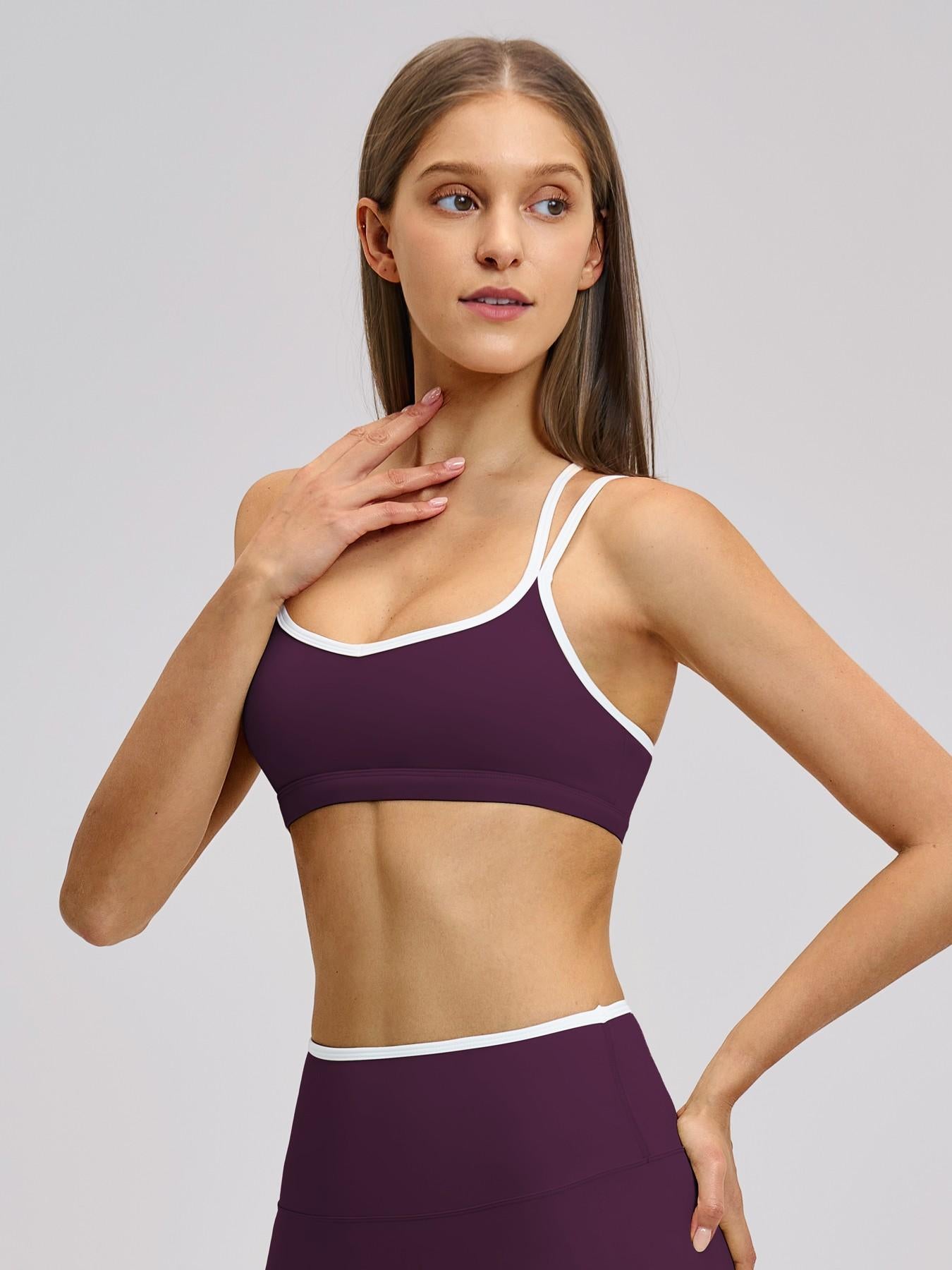 Colorblock Skin-Touch Sports Bra, Quick-Dry Tight-Fitting Cross-Back Sport Tank Top - image 9