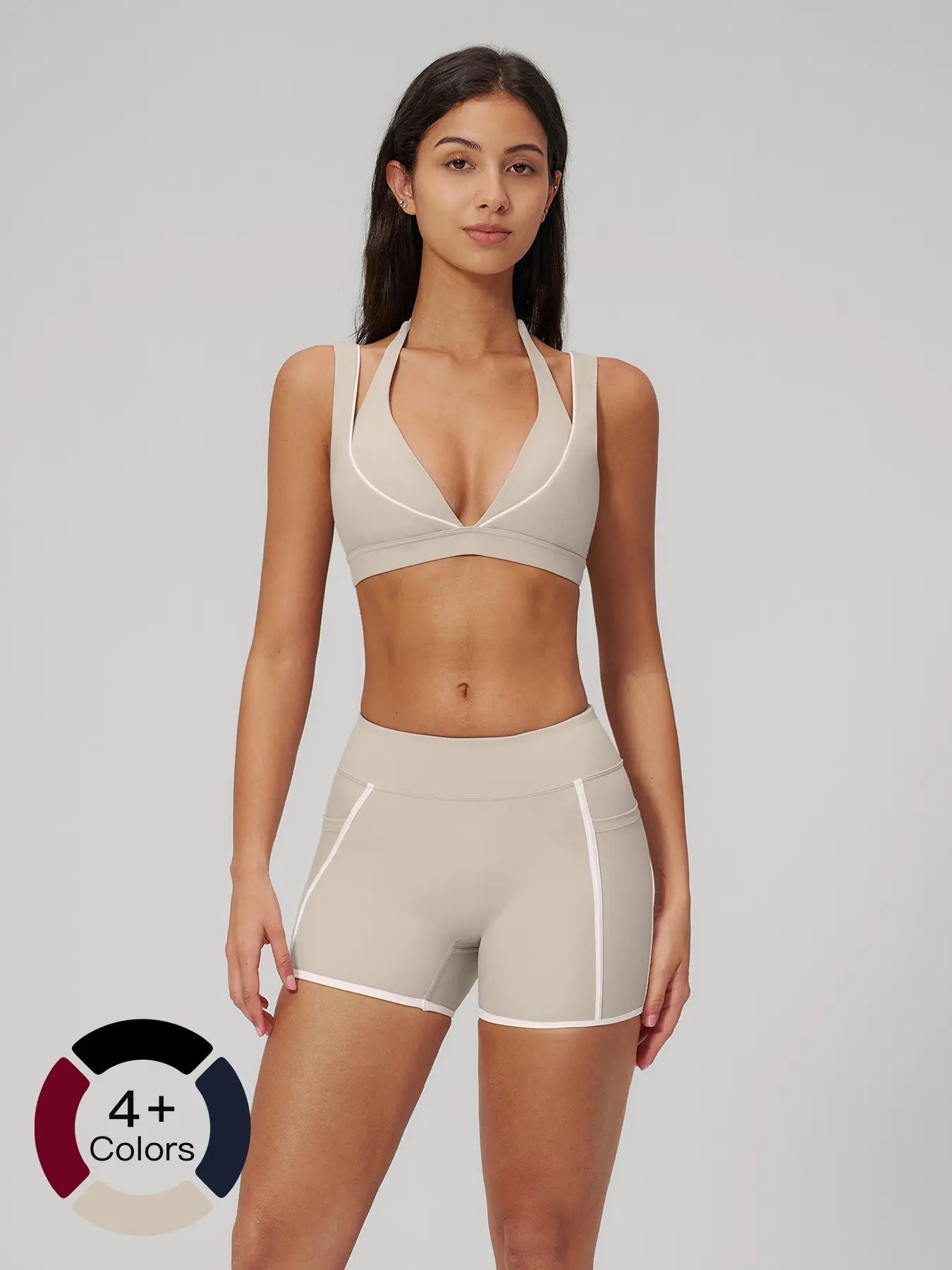 Women's Bare-Look Colorblock Yoga Set, Slimming Fitness Workout Clothes